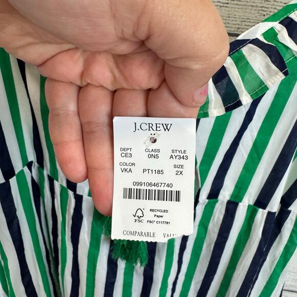 J.Crew Factory Plus Size Green Blue Striped Ruffle Tiered Maxi Dress Size 2X - Picture 5 of 9